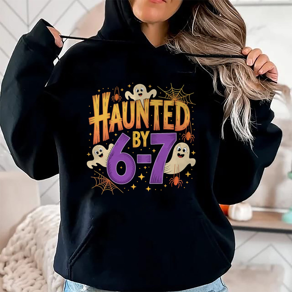 Haunted by 6-7 Halloween Ghosts and Spiders Design T-Shirt - Halloween Unisex T-Shirt/Hoodie - NGHL00