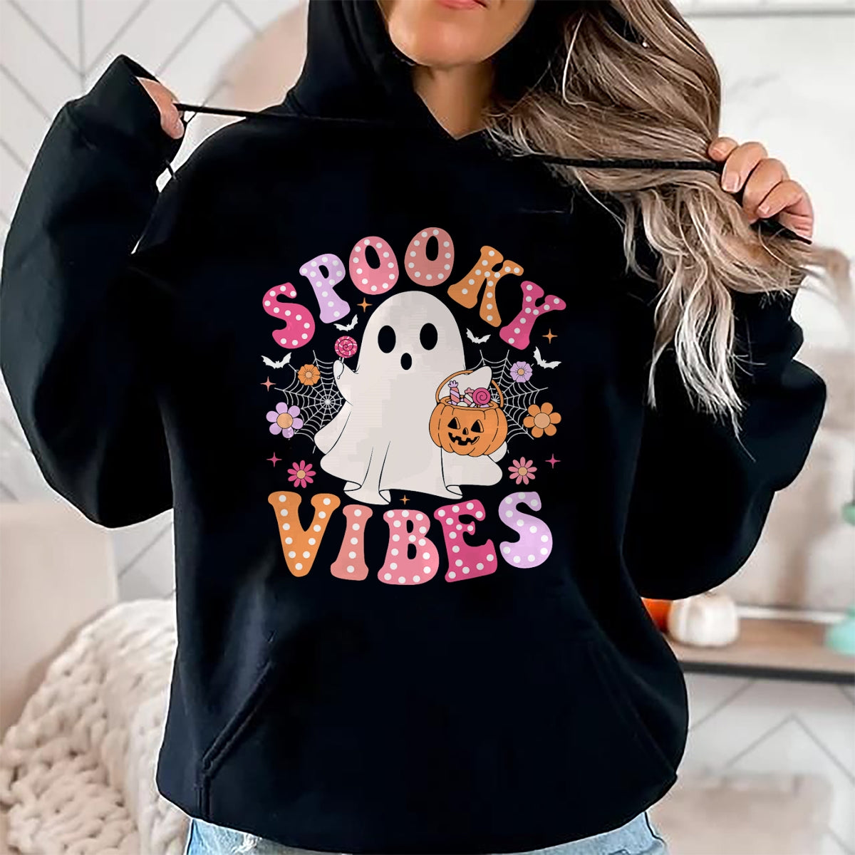 Spooky Vibes Ghost Retro Groovy Halloween T-Shirt - Halloween Unisex T-Shirt/Hoodie - NGHL00