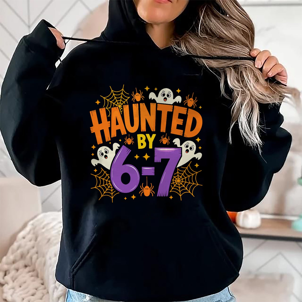 Haunted by 67 Funny Six Seven Meme Spooky Ghost Halloween T-Shirt - Halloween Unisex T-Shirt/Hoodie - NGHL00
