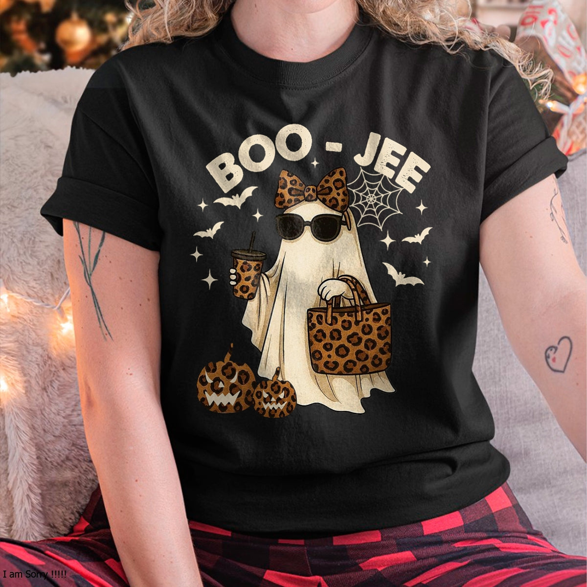 Coquette Leopard Ghost Coffee Boo JEE Halloween Boujee Ghost T-Shirt - Halloween Unisex T-Shirt/Hoodie - NGHL00