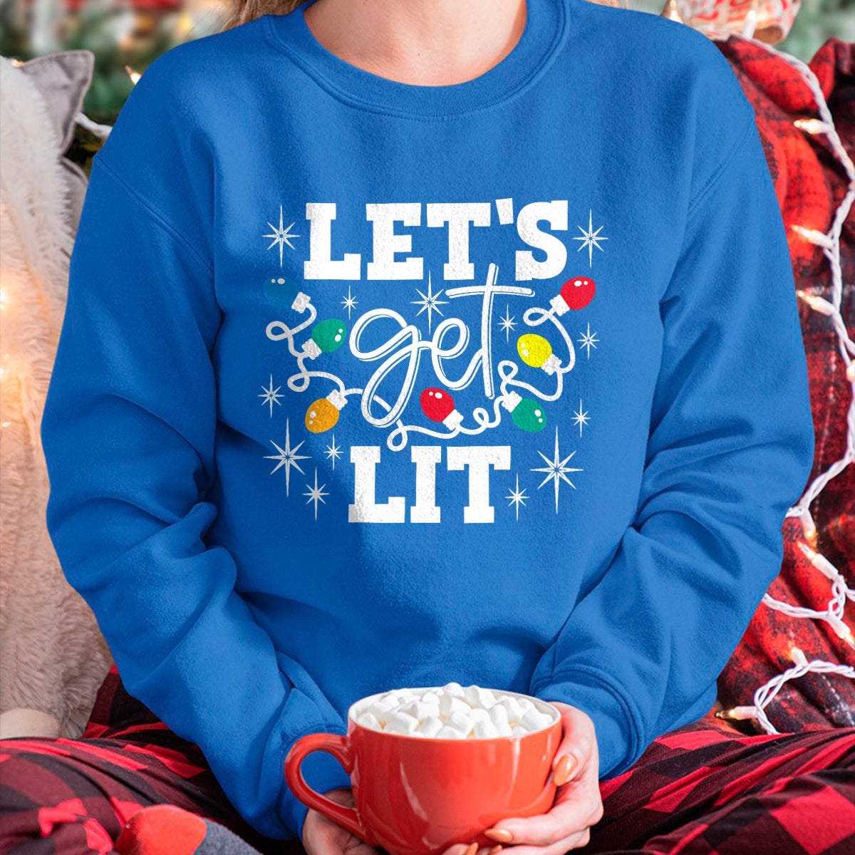 Let's Get Lit Drinking Santa Hat Christmas Lights Funny T-Shirt - Christmas Unisex T-Shirt/Hoodie/Sweatshirt - NGHL00