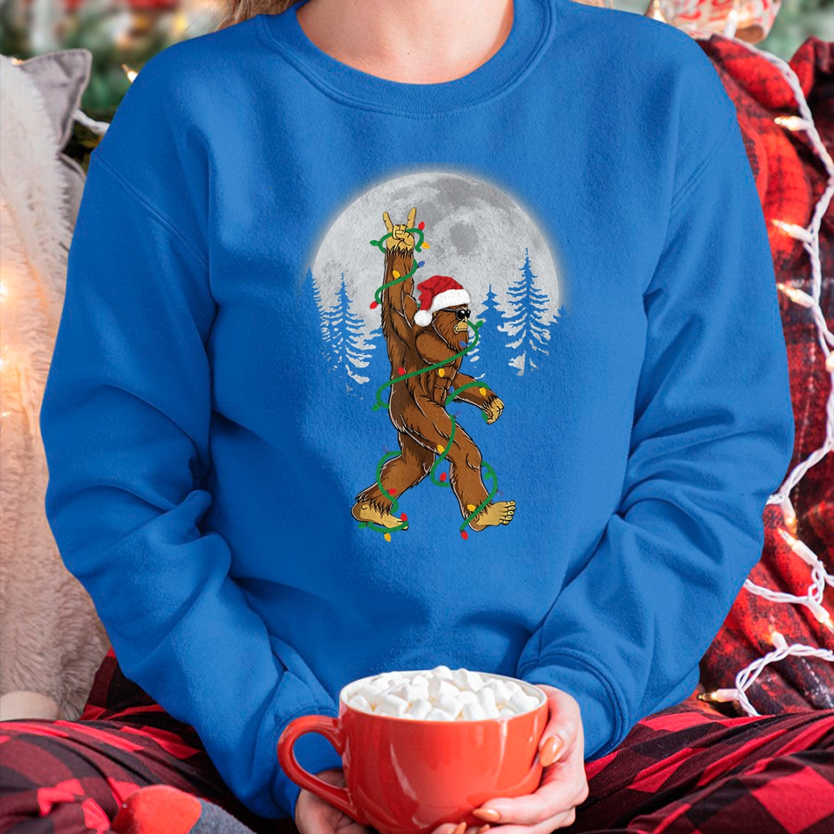 Bigfoot Santa Christmas Tree Lights Funny Xmas Sasquatch Long Sleeve T-Shirt - Christmas Unisex T-Shirt/Hoodie/Sweatshirt - NGHL00