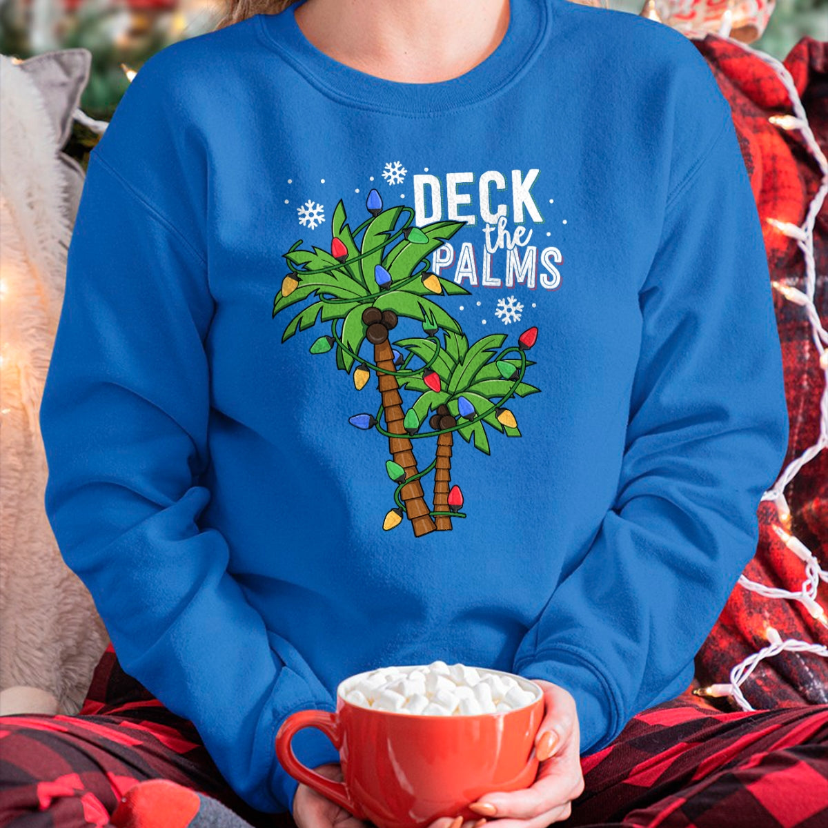 Deck The Palms Tropical Hawaii Christmas Palm Tree Lights T-Shirt - Christmas Unisex T-Shirt/Hoodie/Sweatshirt - NGHL00