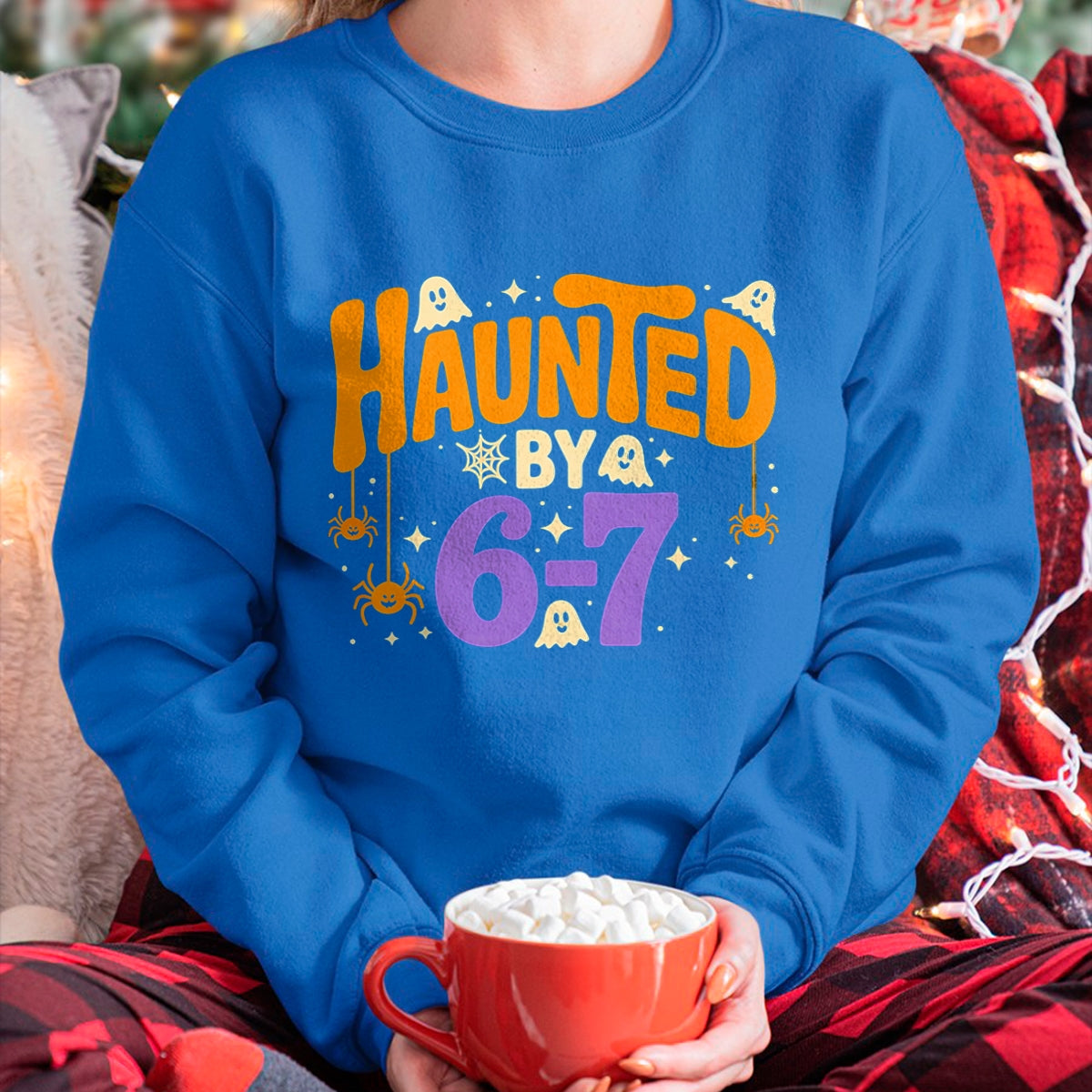 Haunted by 6-7 Halloween Ghosts and Spiders Design T-Shirt - Halloween Unisex T-Shirt/Hoodie - NGHL00