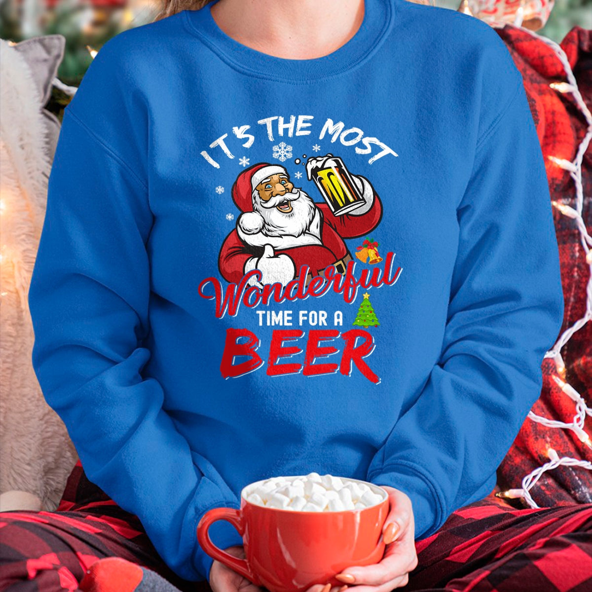 Funny Christmas Santa Claus Drinking Beer Wonderful Time T-Shirt - Christmas Unisex T-Shirt/Hoodie/Sweatshirt - NGHL00