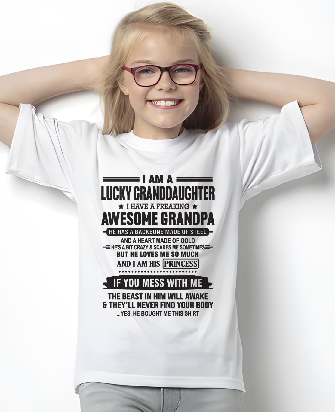 I Am A Lucky Granddaughter T-Shirt – Birthday Gift From Grandpa / Man - NGHL00 (SKU11-122-00)