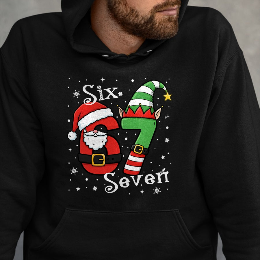 Funny Six Seven 67 Meme 6 7 Elf Santa Christmas Pajamas Kids T-Shirt - Christmas Unisex T-Shirt/Hoodie/Sweatshirt - NGHL00