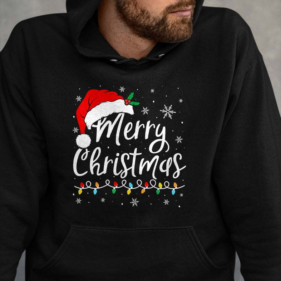 Merry Christmas Lights Santa Hat Xmas Family Matching Pajama T-Shirt - Christmas Unisex T-Shirt/Hoodie/Sweatshirt - NGHL00