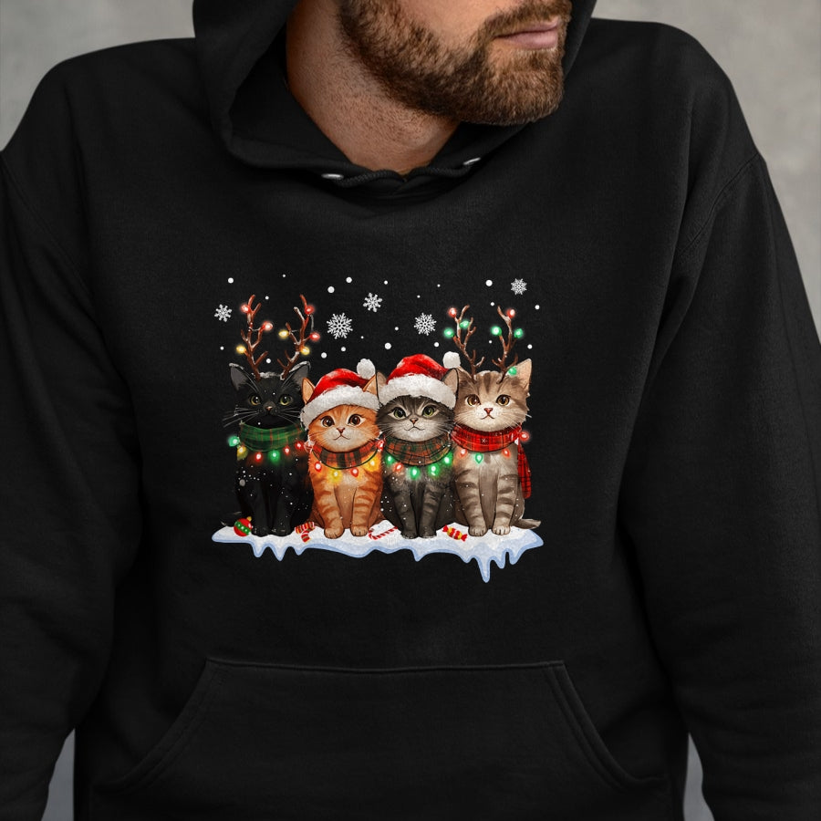 Cat Christmas Light Reindeer Santa Christmas Cat Lover T-Shirt - Christmas Unisex T-Shirt/Hoodie/Sweatshirt - NGHL00