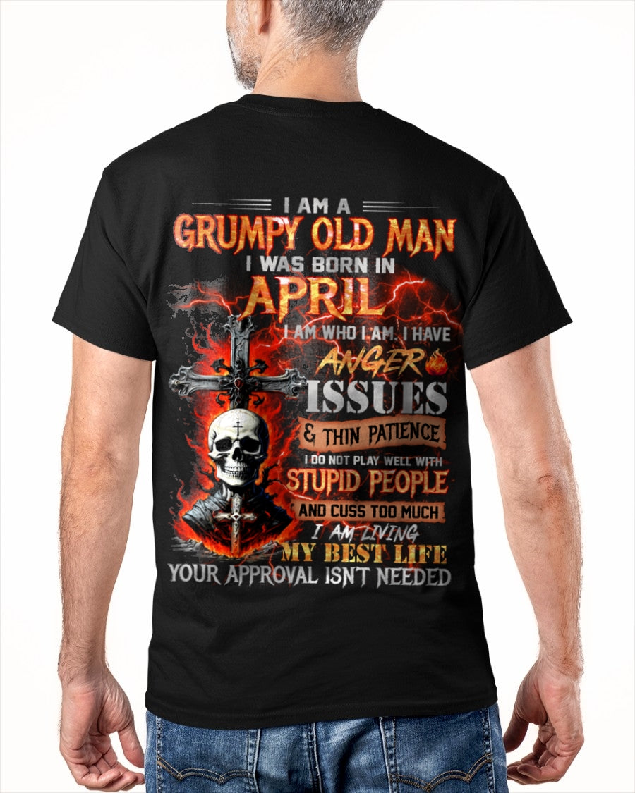 APRIL - GRUMPY OLD MAN T-SHIRT - FUNNY SKULL ANGER ISSUES TEE - PERFECT GIFT FOR MEN NGHL04 / male (SKU12-319-04)
