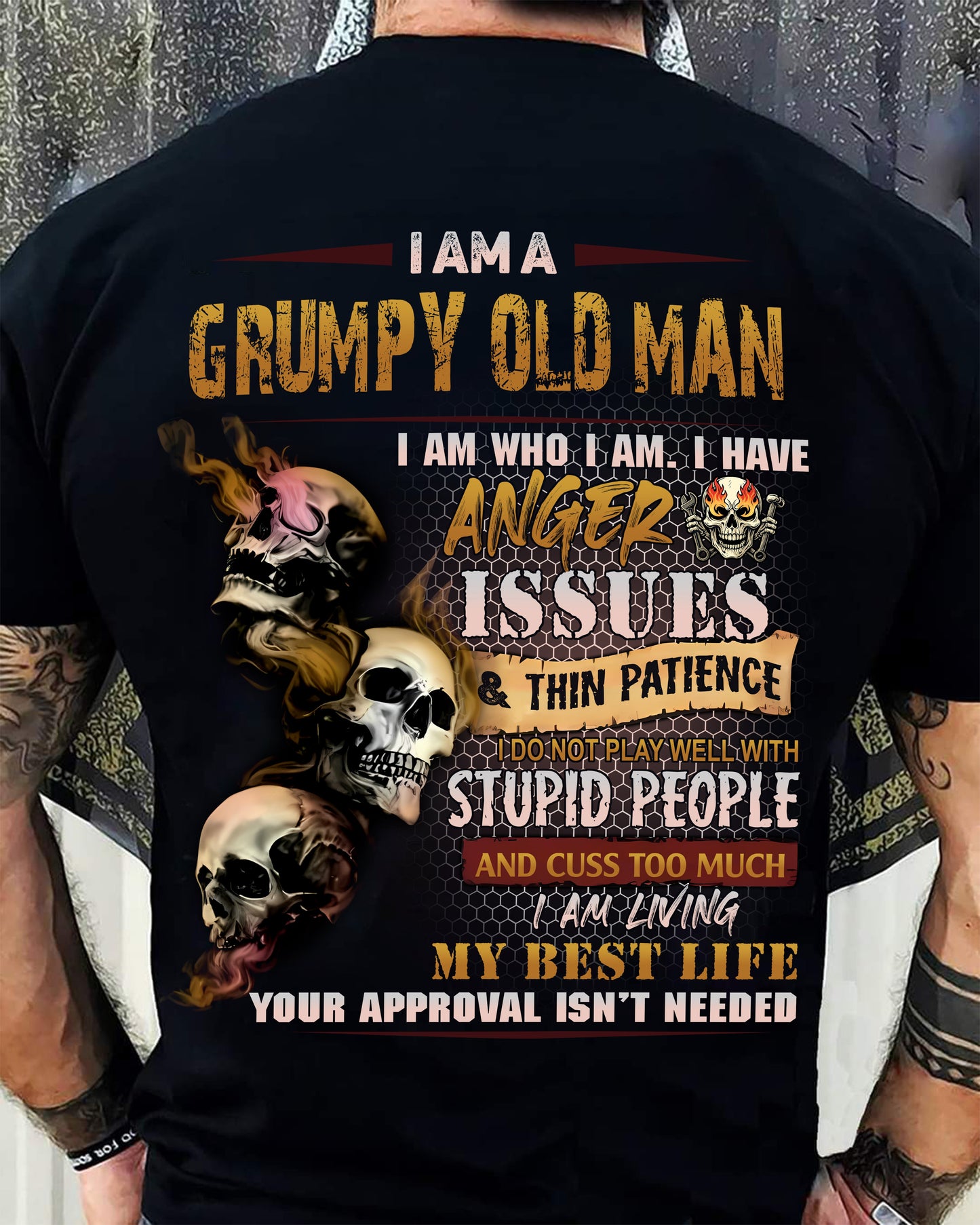Grumpy Old Man T-Shirt - Funny Skull Anger Issues Tee - Perfect Gift For Men NGHL00 (SKU08-67-00)