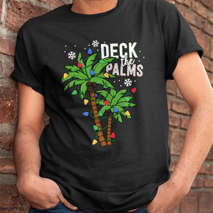 Deck The Palms Tropical Hawaii Christmas Palm Tree Lights T-Shirt - Christmas Unisex T-Shirt/Hoodie/Sweatshirt - NGHL00