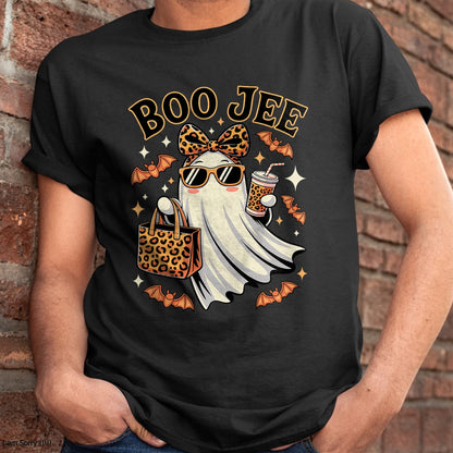 Coquette Leopard Ghost Coffee Boo JEE Halloween Boujee Ghost - Halloween Unisex T-Shirt/Hoodie - NGHL00