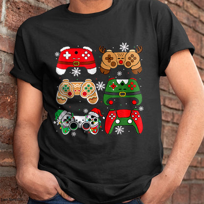 Boys Christmas Shirt Santa Elf Gaming Controllers Gamer Xmas T-Shirt - Christmas Unisex T-Shirt/Hoodie/Sweatshirt - NGHL00