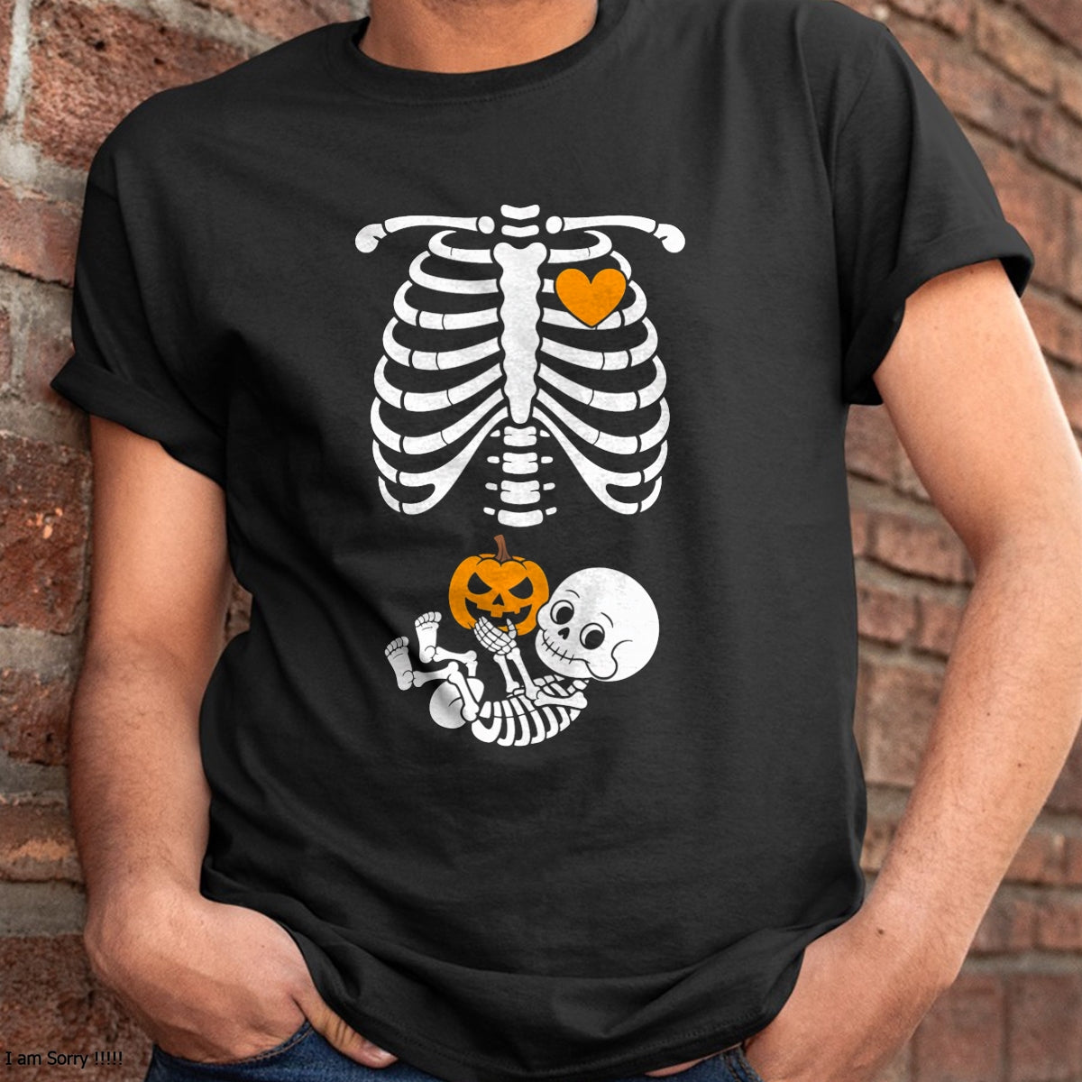 Halloween Skeleton Baby Rib Cage Maternity Pregnant Pumpkin T-Shirt - Halloween Unisex T-Shirt/Hoodie - NGHL00