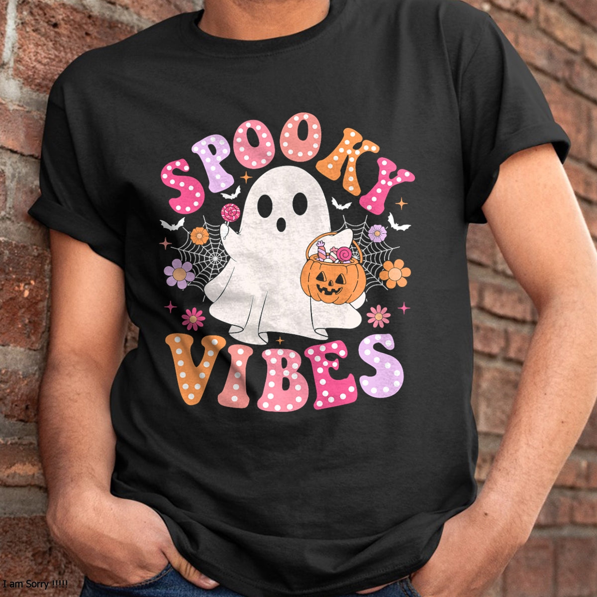 Spooky Vibes Ghost Retro Groovy Halloween T-Shirt - Halloween Unisex T-Shirt/Hoodie - NGHL00