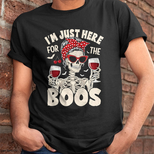 Women Halloween Funny I'm Just Here for The Boos Skeleton T-Shirt - Halloween Unisex T-Shirt/Hoodie - NGHL00