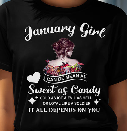 January Girl T-Shirt – Sweet As Candy, Cold As Ice - Birthday Gift for Women - NGHL01 (SKU26T-01-38-01)