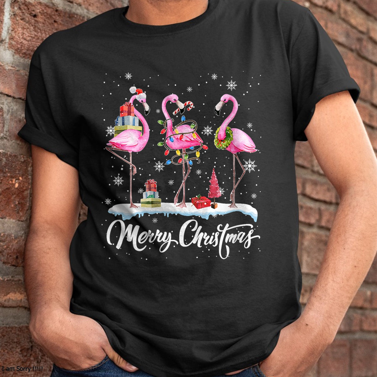 Merry Christmas Hat Santa Flamingo Light Christmas Snow T-Shirt - Christmas Unisex T-Shirt/Hoodie/Sweatshirt - NGHL00