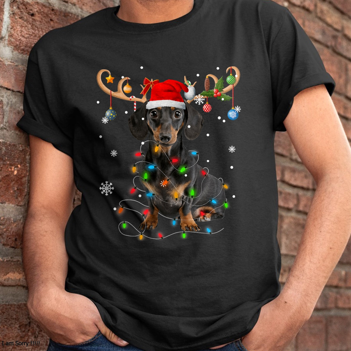 Funny Dachshund Christmas Reindeer Christmas Lights Pajama T-Shirt - Christmas Unisex T-Shirt/Hoodie/Sweatshirt - NGHL00