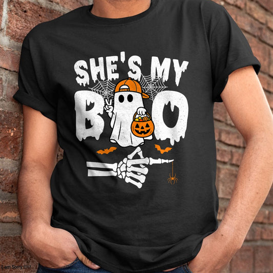 He's My Boo Matching Couple Halloween Couples She's My Boo T-Shirt - Halloween Unisex T-Shirt/Hoodie - NGHL00
