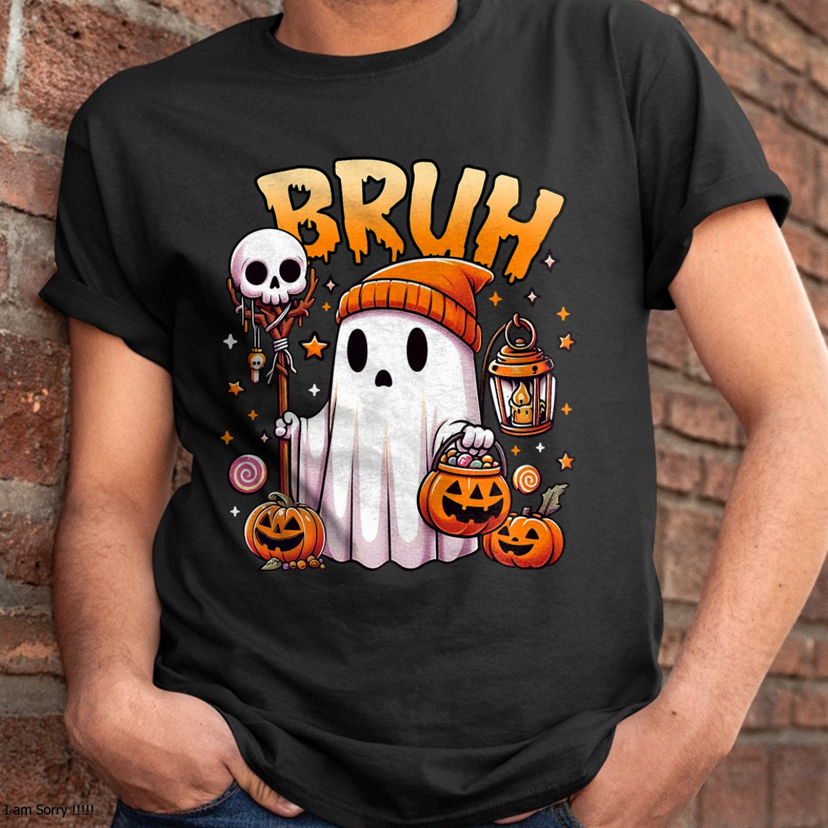 Bruh Ghost Halloween Cute Ghost Trick Or Treat Candy Kids T-Shirt - Halloween Unisex T-Shirt/Hoodie - NGHL00