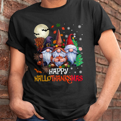 Happy Hallothanksmas Gnomes Lover Halloween Merry Christmas T-Shirt - Christmas Unisex T-Shirt/Hoodie/Sweatshirt - NGHL00