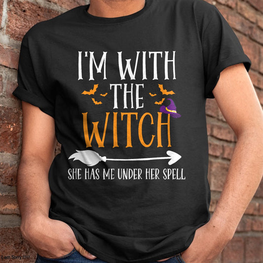 I'm With The Witch Funny Halloween Couples Costume T-Shirt - Halloween Unisex T-Shirt/Hoodie - NGHL00