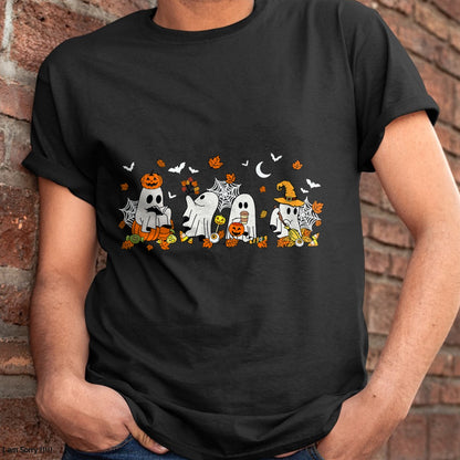 Cute Ghost Drinking Coffee Halloween Fall Ghost Book Reading T-Shirt - Halloween Unisex T-Shirt/Hoodie - NGHL00