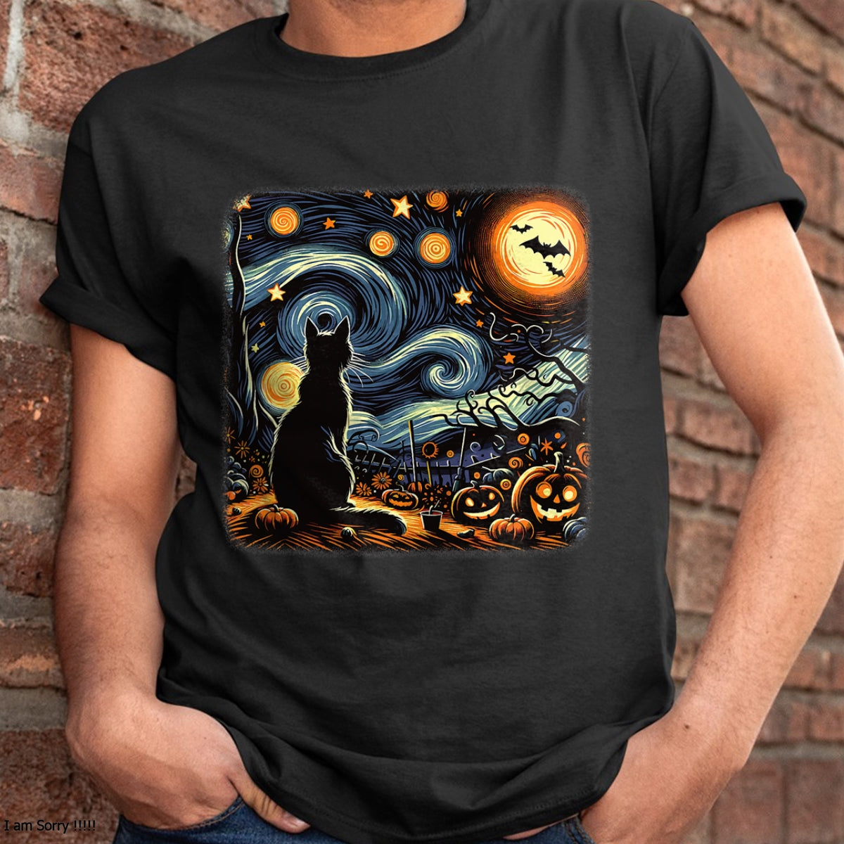 Halloween Black Cat Van Gogh Starry Night Cat Lovers Cat T-Shirt - Halloween Unisex T-Shirt/Hoodie - NGHL00 (Copy)