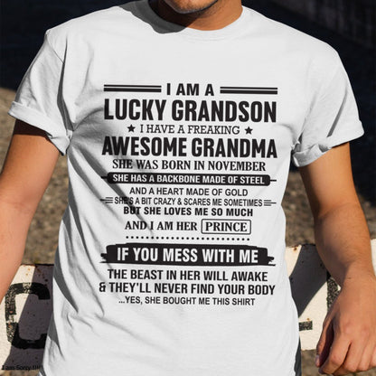 I Am A Lucky Grandson T-Shirt – Birthday Gift From November Grandma / Woman - NGHL11 (SKU11-29-11)