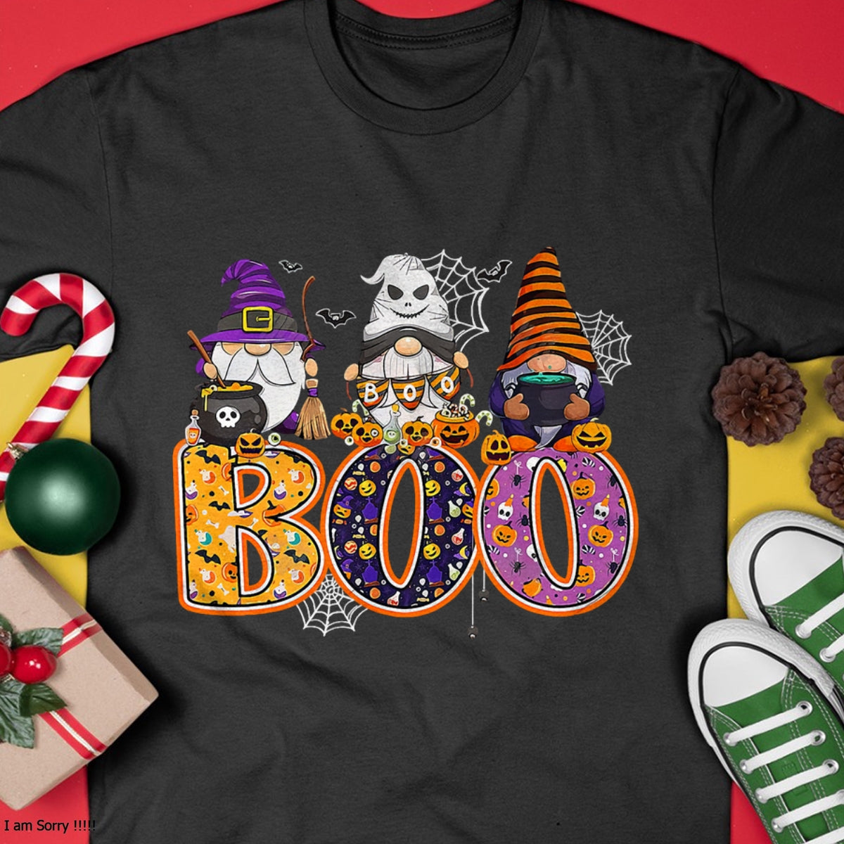 Funny Boo Witch Sipders Pumpkins Happy Halloween Gnome T-Shirt - Halloween Unisex T-Shirt/Hoodie - NGHL00