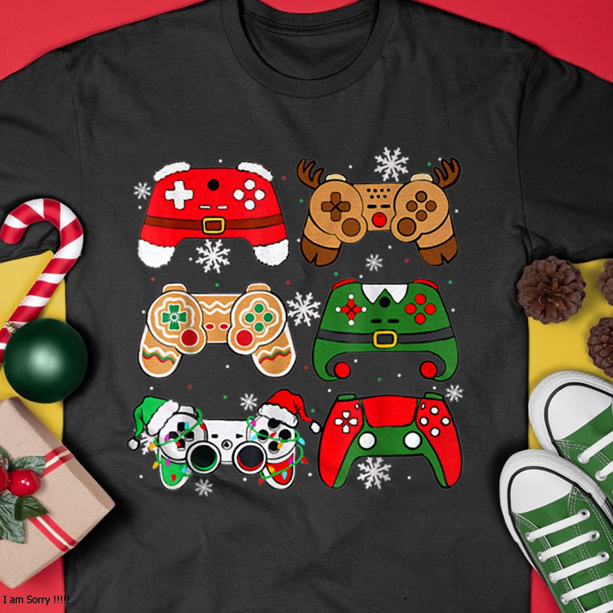 Boys Christmas Shirt Santa Elf Gaming Controllers Gamer Xmas T-Shirt - Christmas Unisex T-Shirt/Hoodie/Sweatshirt - NGHL00