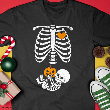 Halloween Skeleton Baby Rib Cage Maternity Pregnant Pumpkin T-Shirt - Halloween Unisex T-Shirt/Hoodie - NGHL00