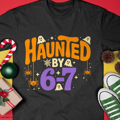Haunted by 6-7 Halloween Ghosts and Spiders Design T-Shirt  - Halloween Unisex T-Shirt/Hoodie - NGHL00