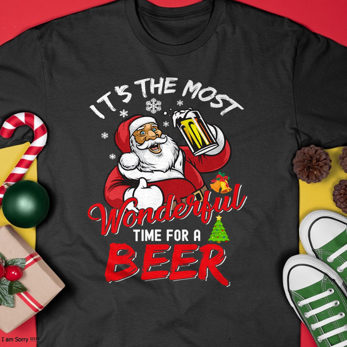 Funny Christmas Santa Claus Drinking Beer Wonderful Time T-Shirt - Christmas Unisex T-Shirt/Hoodie/Sweatshirt - NGHL00