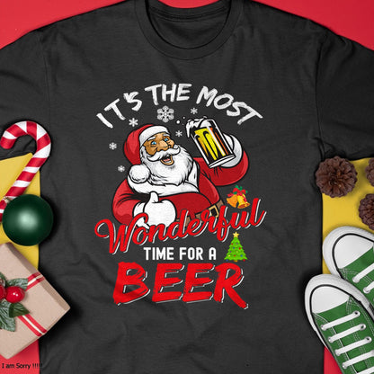 Funny Christmas Santa Claus Drinking Beer Wonderful Time T-Shirt - Christmas Unisex T-Shirt/Hoodie/Sweatshirt - NGHL00