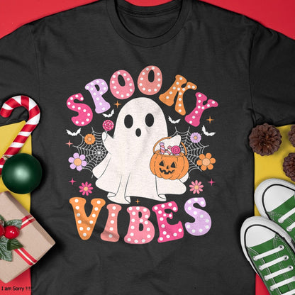Spooky Vibes Ghost Retro Groovy Halloween T-Shirt - Halloween Unisex T-Shirt/Hoodie - NGHL00