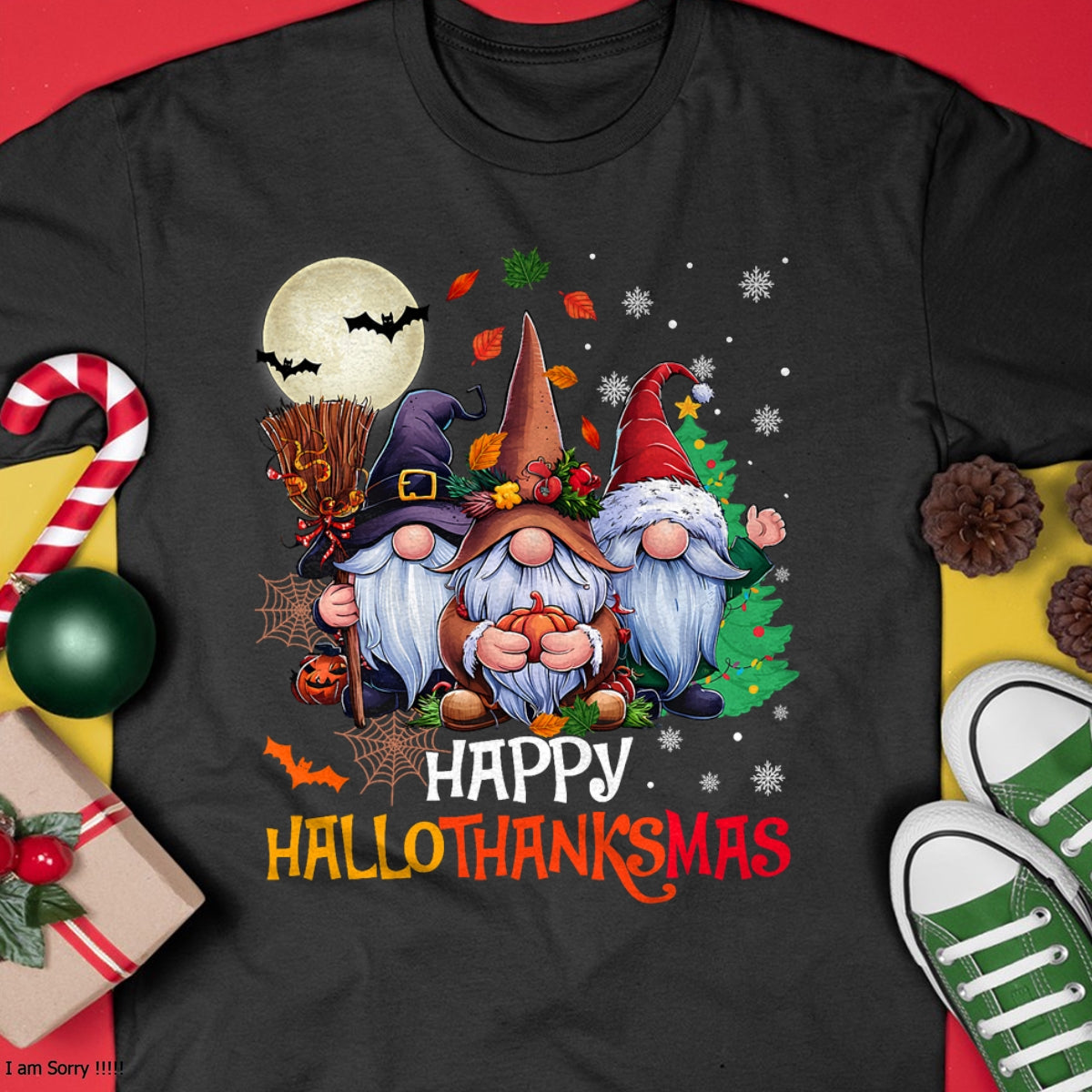 Happy Hallothanksmas Gnomes Lover Halloween Merry Christmas T-Shirt - Christmas Unisex T-Shirt/Hoodie/Sweatshirt - NGHL00