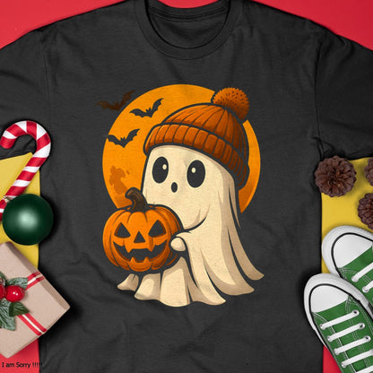 Cute Ghost with Pumpkin for Halloween Costume Party Spooky T-Shirt - Halloween Unisex T-Shirt/Hoodie - NGHL00