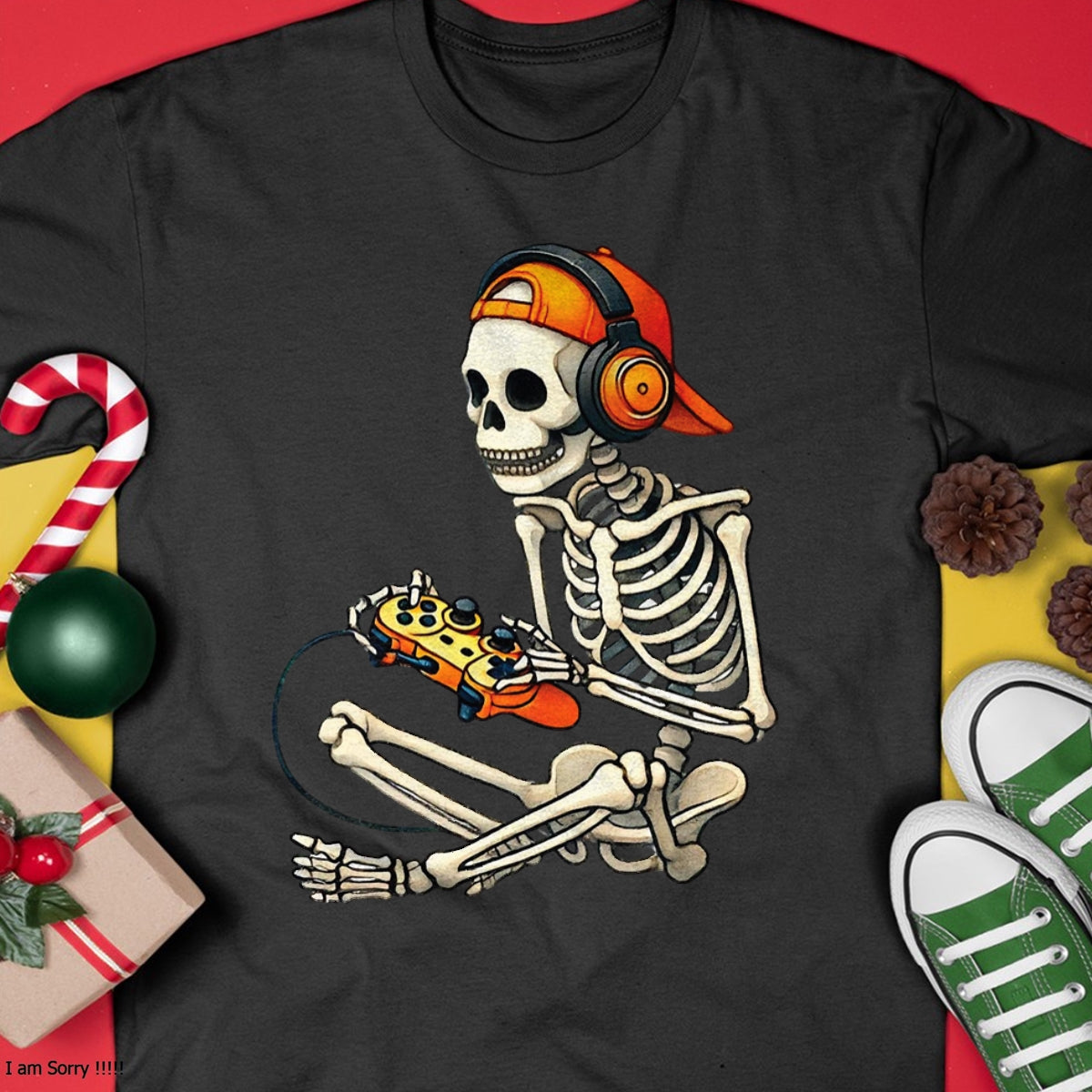 Halloween Skeleton Gamer Video Gaming Boys Men Kids Tees T-Shirt - Halloween Unisex T-Shirt/Hoodie - NGHL00