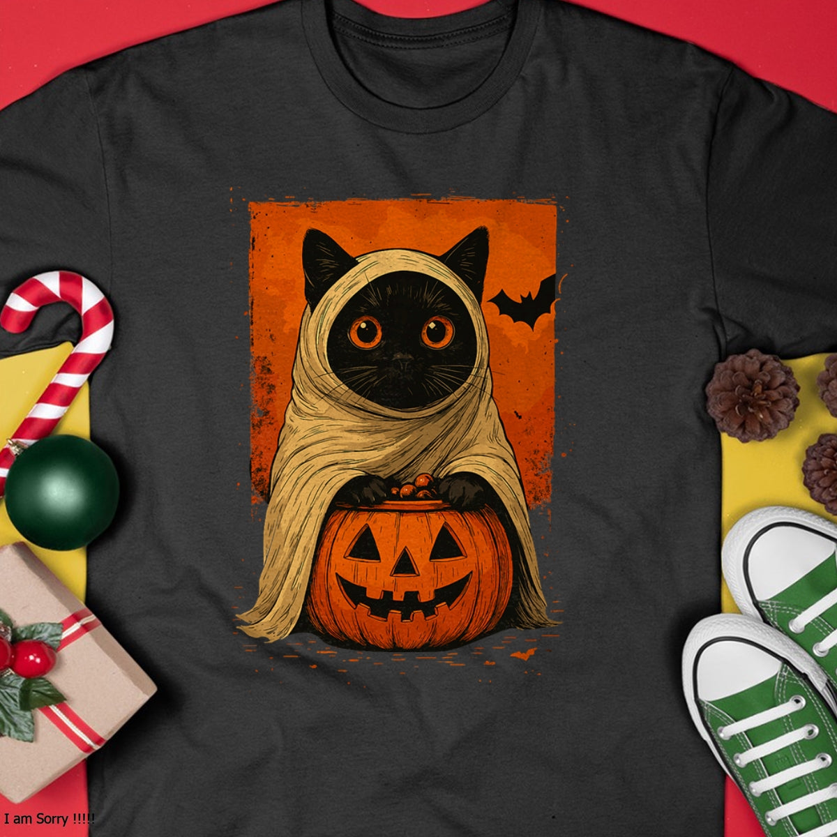 Funny Vintage Black Cat Halloween Pumpkin Spooky Ghost Women T-Shirt - Halloween Unisex T-Shirt/Hoodie - NGHL00