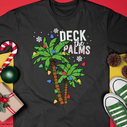 Deck The Palms Tropical Hawaii Christmas Palm Tree Lights T-Shirt - Christmas Unisex T-Shirt/Hoodie/Sweatshirt - NGHL00