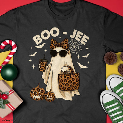 Coquette Leopard Ghost Coffee Boo JEE Halloween Boujee Ghost T-Shirt - Halloween Unisex T-Shirt/Hoodie - NGHL00