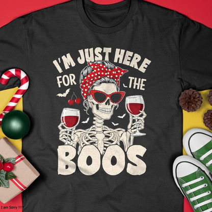 Women Halloween Funny I'm Just Here for The Boos Skeleton T-Shirt - Halloween Unisex T-Shirt/Hoodie - NGHL00