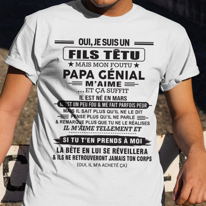 MARS - Oui, je suis un garçon têtu – T-shirt | Cadeau d’anniversaire de papa pour son fils - NGHL03 / fr03 (SKU12-260-03)