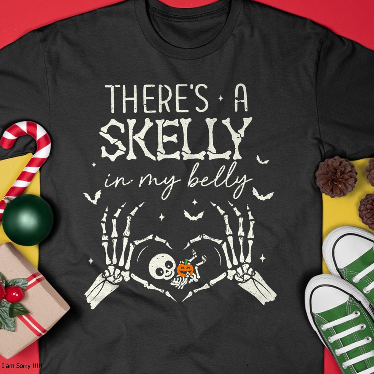 There's A Skelly in My Belly Funny Halloween Pregnancy Women T-Shirt - Halloween Unisex T-Shirt/Hoodie - NGHL00
