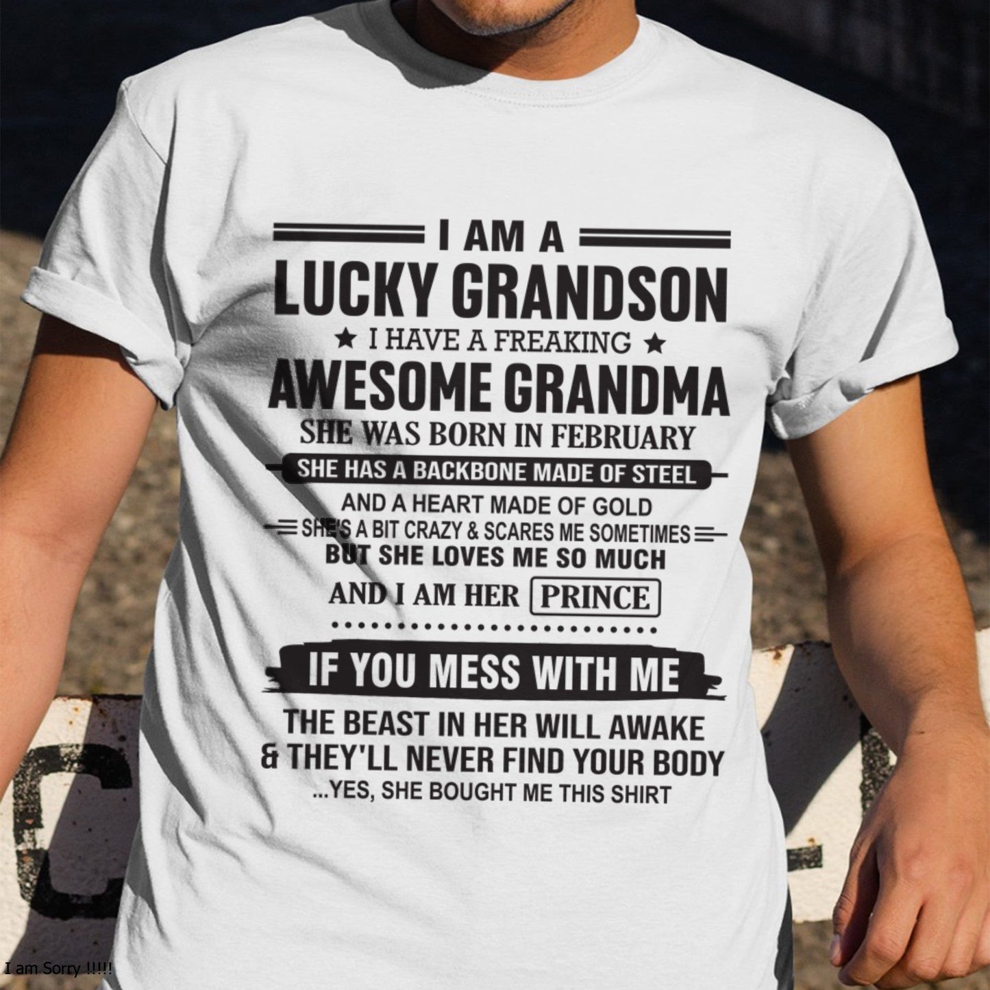 I Am A Lucky Grandson T-Shirt – Birthday Gift From February Grandma / Woman - NGHL02 (SKU11-29-02)