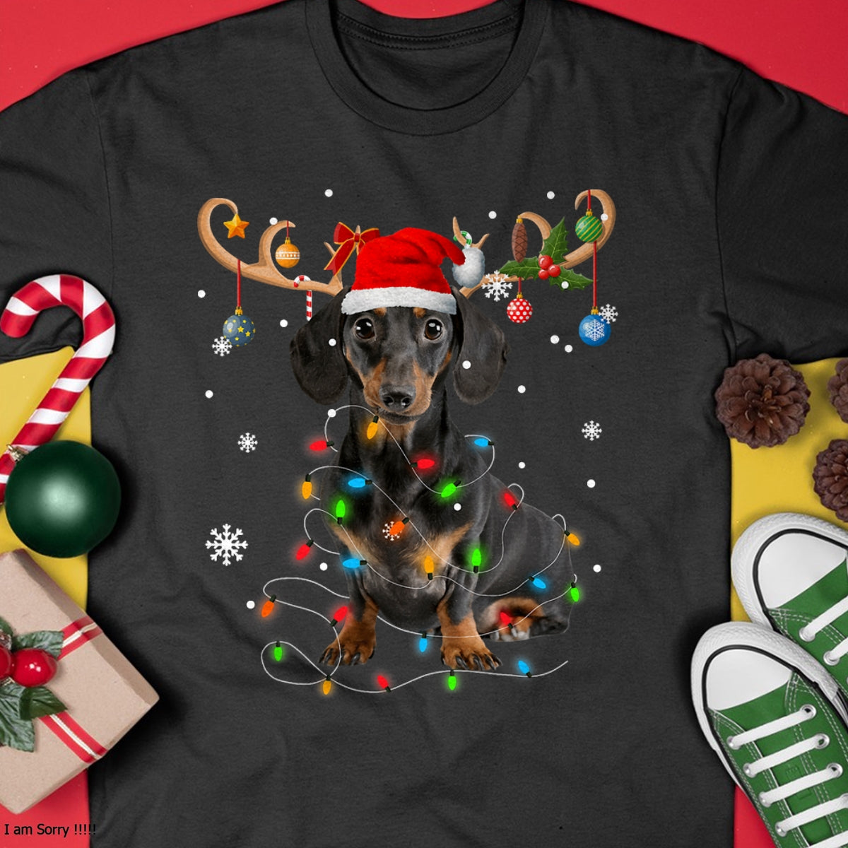 Funny Dachshund Christmas Reindeer Christmas Lights Pajama T-Shirt - Christmas Unisex T-Shirt/Hoodie/Sweatshirt - NGHL00