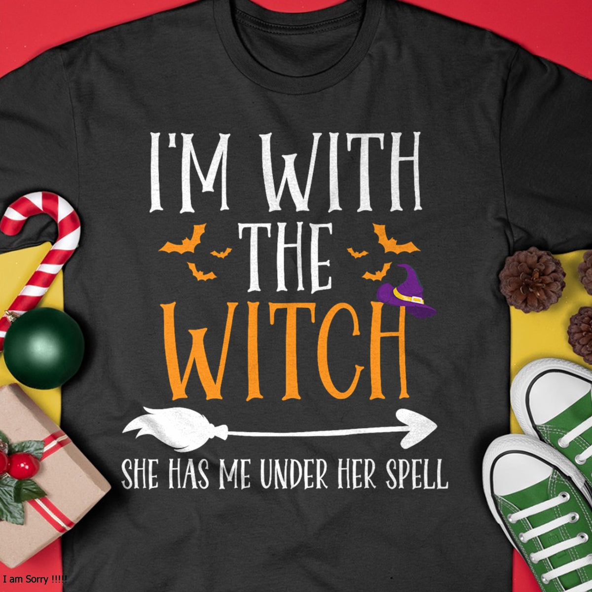 I'm With The Witch Funny Halloween Couples Costume T-Shirt - Halloween Unisex T-Shirt/Hoodie - NGHL00